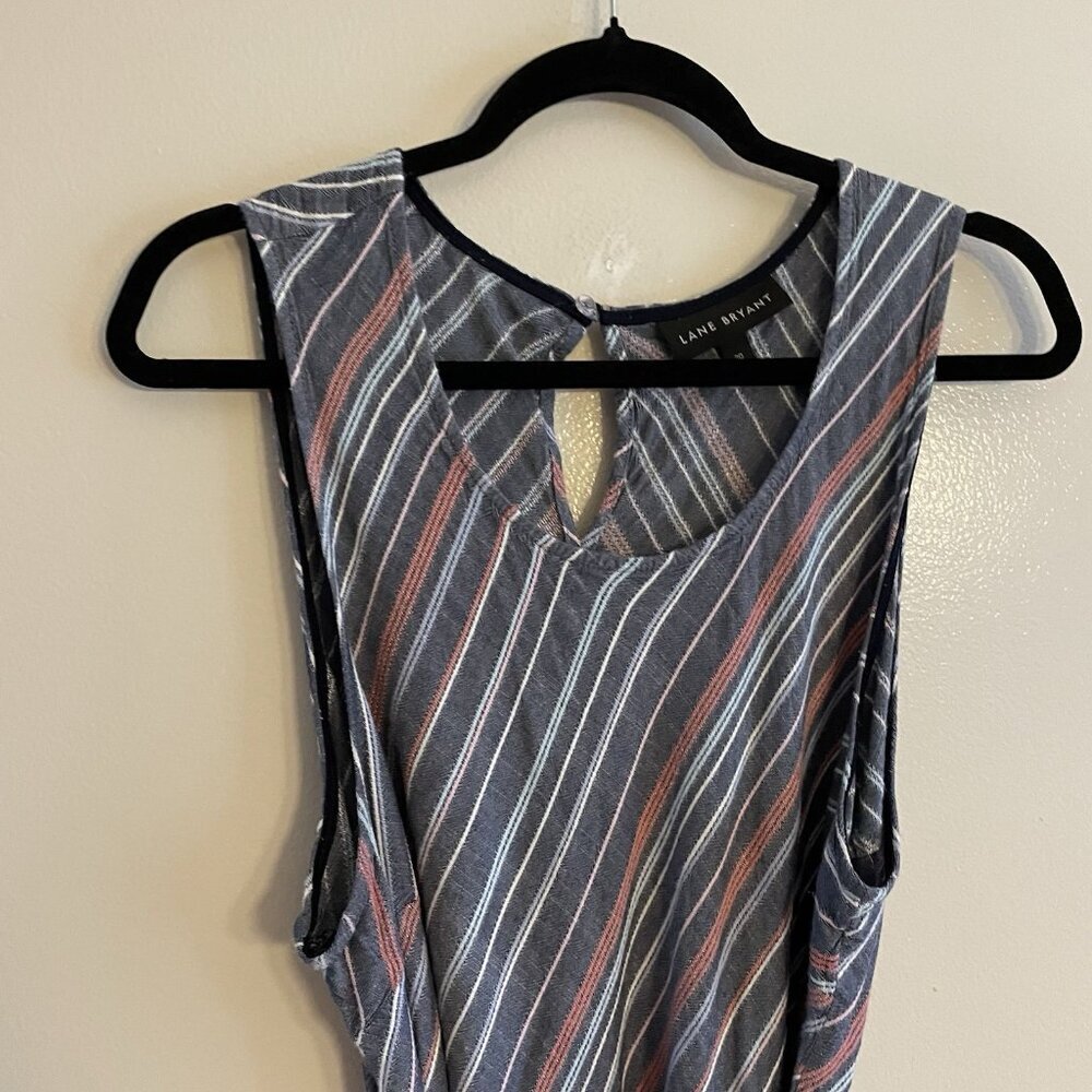 Lane Bryant Women 20 Blue Striped Belted Scoop Neck Sleeveless Maxi Dress - Picture 6 of 12